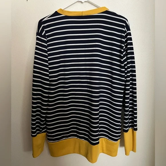 NO BRAND Classic Striped Button Down V Neck Cardigan Blue White Yellow Womens 2X - Picture 4 of 4